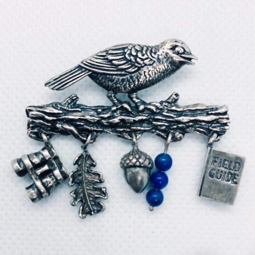 Vintage Sterling Brooch Bird Watcher